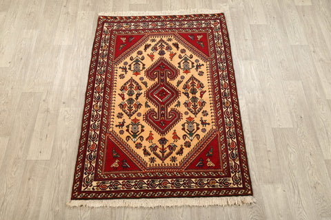 Vegetable Dye Tribal Geometric Abadeh Persian Area Rug 4x5