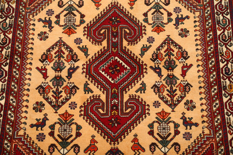 Vegetable Dye Tribal Geometric Abadeh Persian Area Rug 4x5