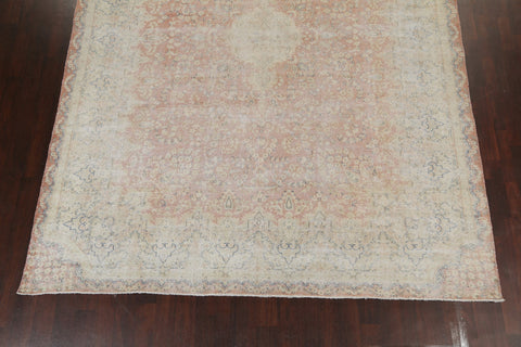 Muted Distressed Floral Kerman Persian Area Rug 10x13