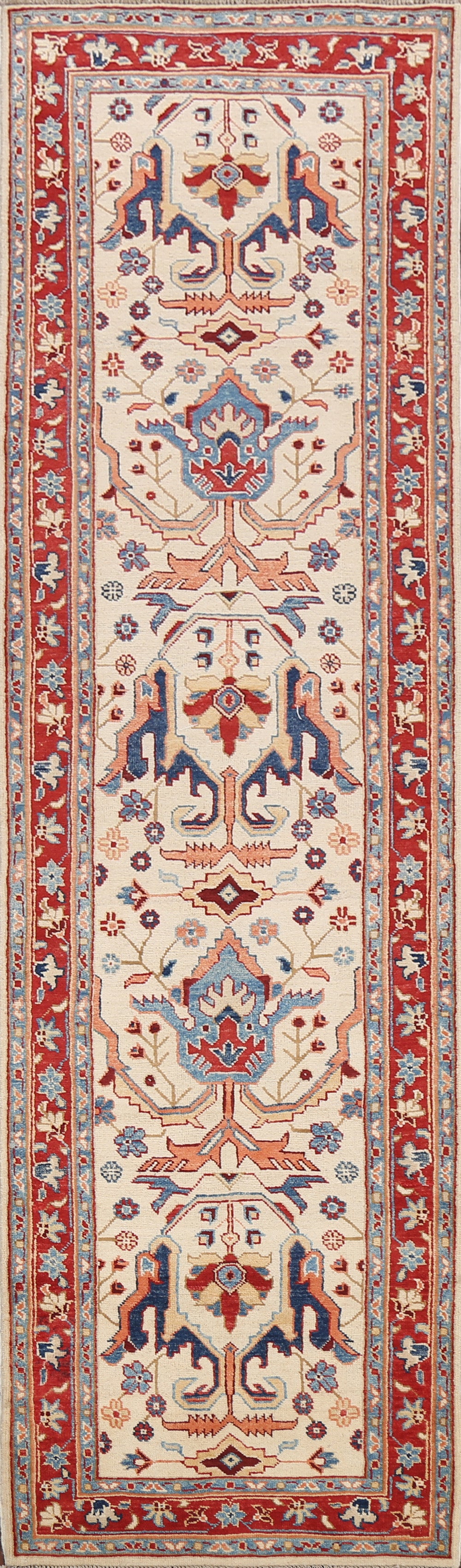 Floral Kazak Oriental Runner Rug 3x10