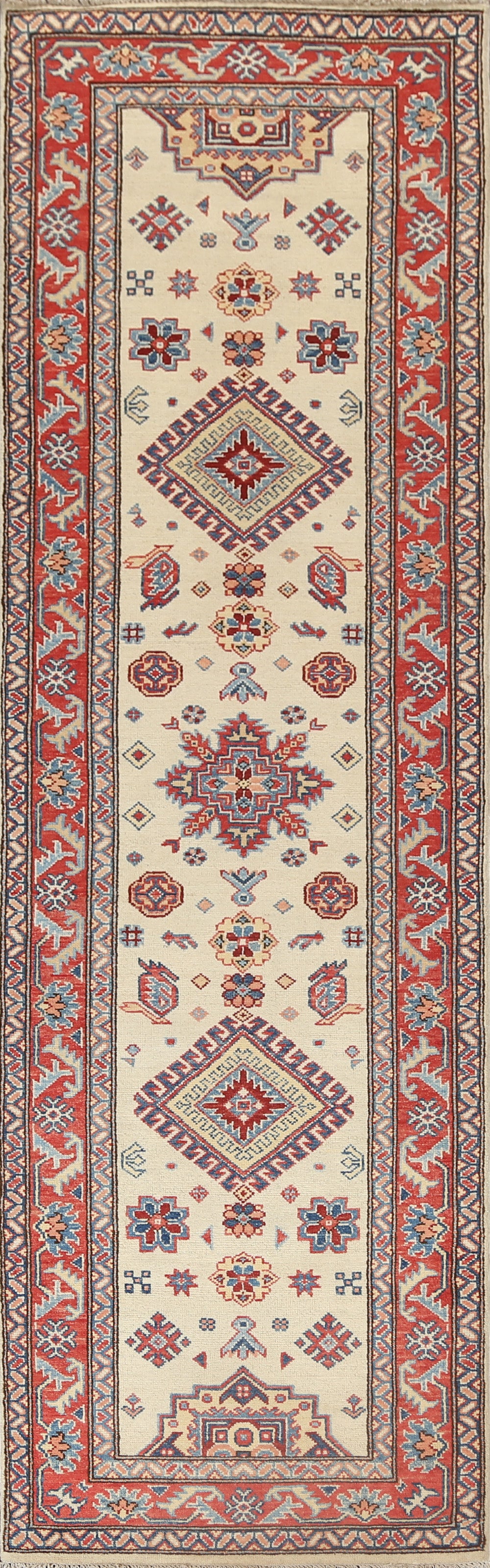 Geometric Kazak Oriental Runner Rug 3x10