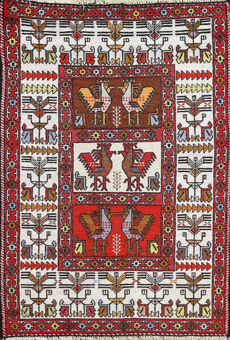 100% Silk Animal Pictorial Sumak Persian Area Rug 3x4