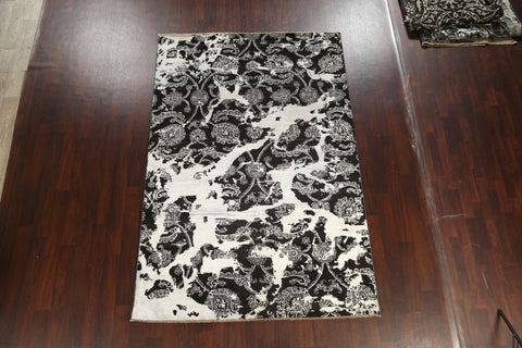 Black/ Silver Floral Versace Oriental Area Rug 6x9