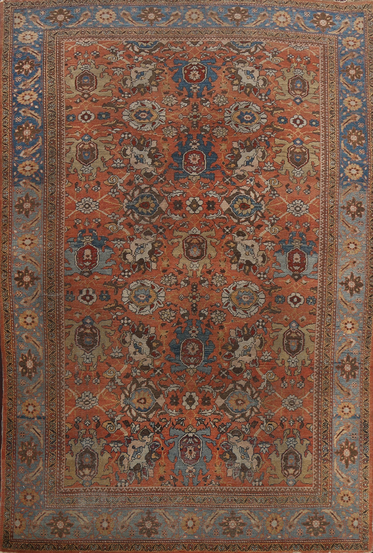 Pre-1900 Antique Vegetable Dye Sultanabad Persian Area Rug 9x12