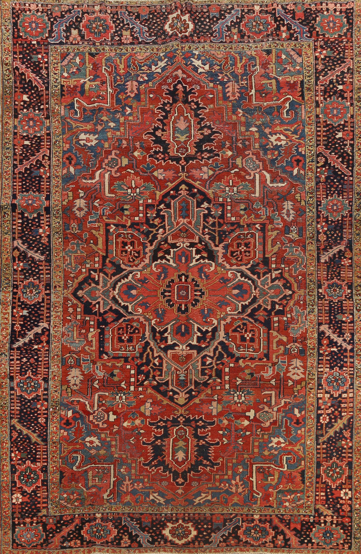 Pre-1900 Antique Vegetable Dye Heriz Serapi Persian Area Rug 8x12