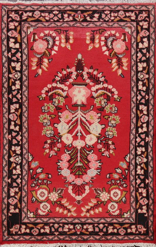 Floral Red Hamedan Persian Area Rug 3x5