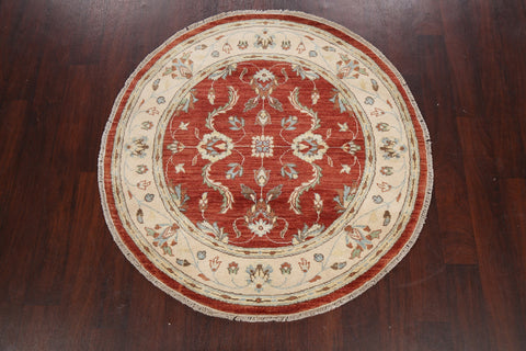 Round Vegetable Dye Peshawar Chobi Oriental Area Rug 4x4