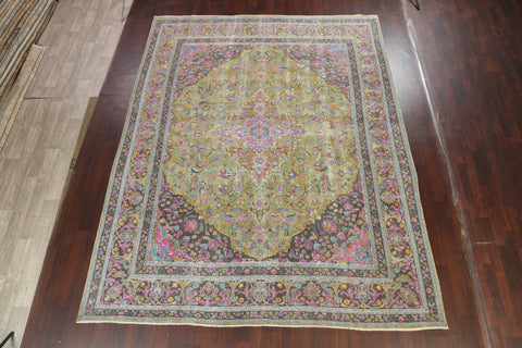 Distressed Floral Kashan Persian Area Rug 10x12