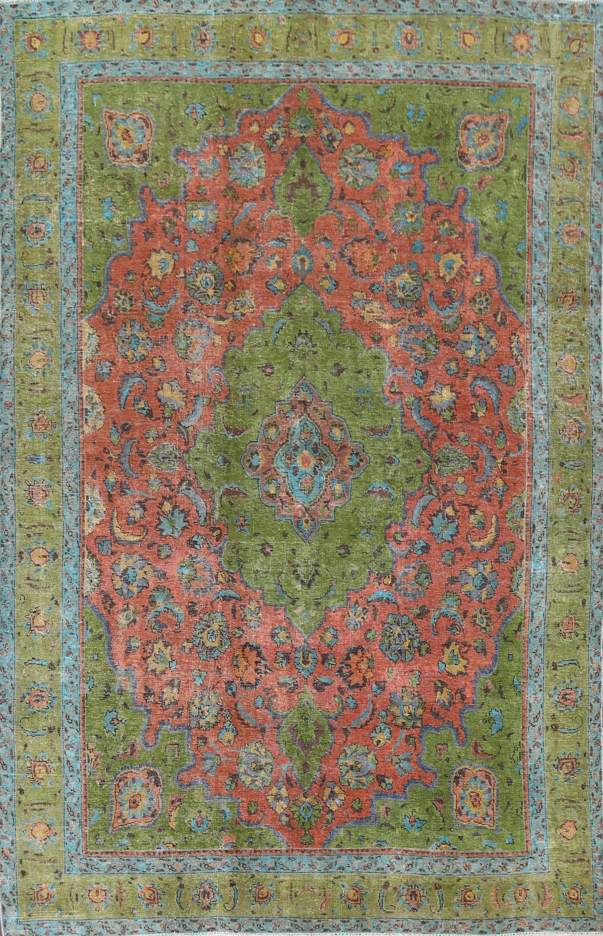 Antique Distressed Over-Dye Mashad Persian Area Rug 8x11