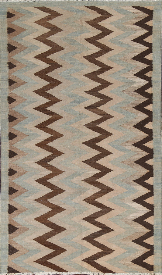 Chevron Style Kilim Natural Dye Wool Rug 5x9