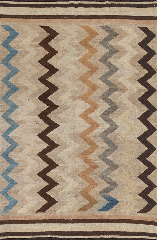 Chevron Style Wool Kilim Natural Dye Oriental Rug 5x7