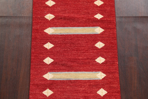 Geometric Red Gabbeh Kashkoli Oriental Runner Rug 3x8