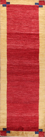 Red Gabbeh Kashkoli Oriental Runner Rug 3x10