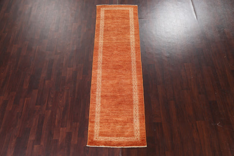 Orange Wool Gabbeh Kashkoli Oriental Runner Rug 3x9