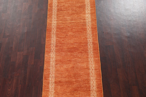 Orange Wool Gabbeh Kashkoli Oriental Runner Rug 3x9