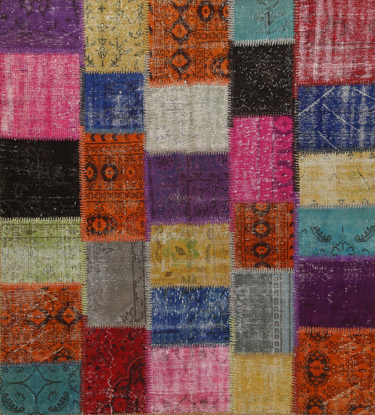 Square Multi-Color Patchwork Turkish Rug 6x6