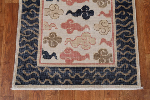 Hand-Knotted Wool Art Deco Turkish Runner Rug 2x6