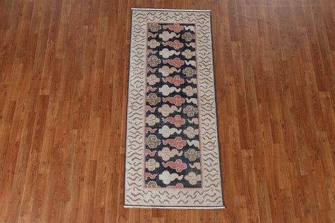 Handmade Wool Art Deco Turkish Runner Rug 2x6