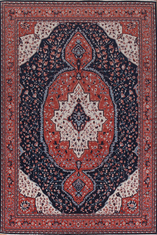 Navy Blue Floral Sarouk Farahan Turkish Rug 9x12