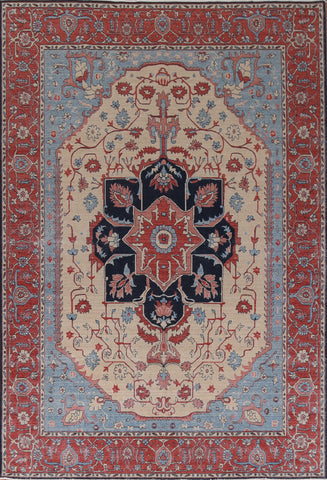 Hand-Knotted Wool Heriz Serapi Turkish Rug 9x12