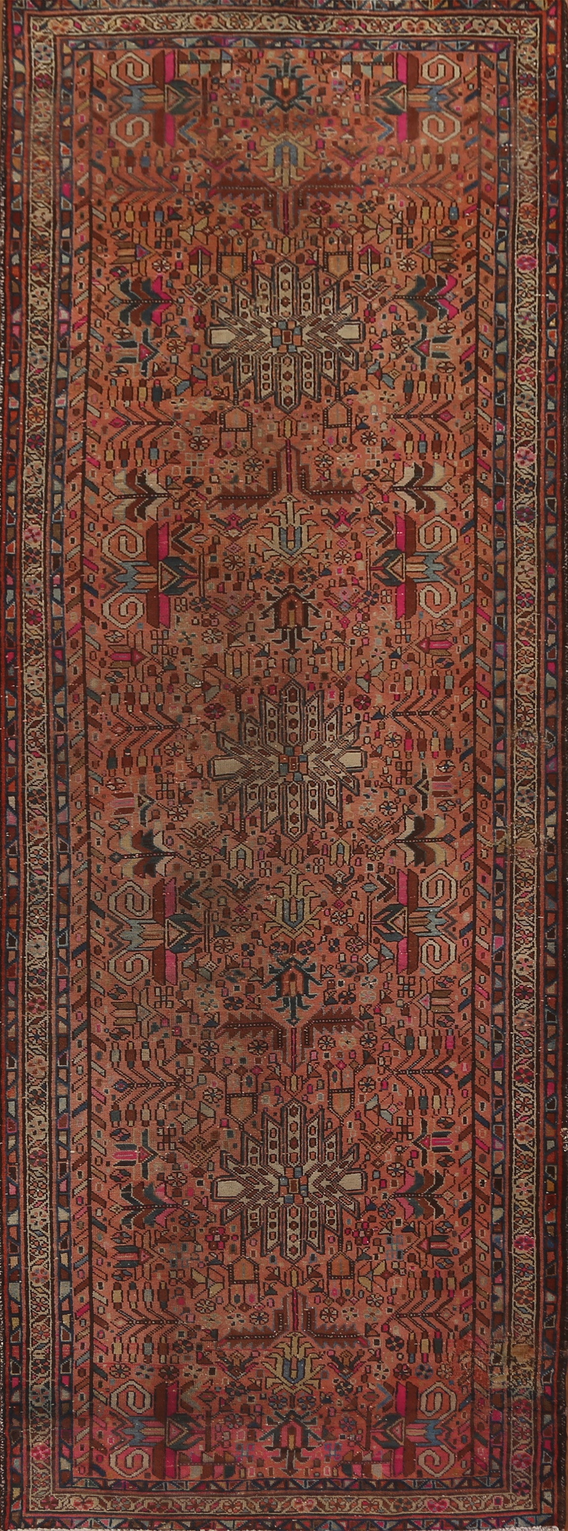 Tribal Geometric Hamedan Persian Runner Rug 4x11