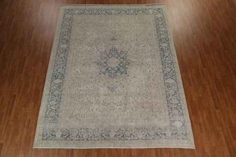 Distressed Wool Floral Kerman Persian Area Rug 10x13