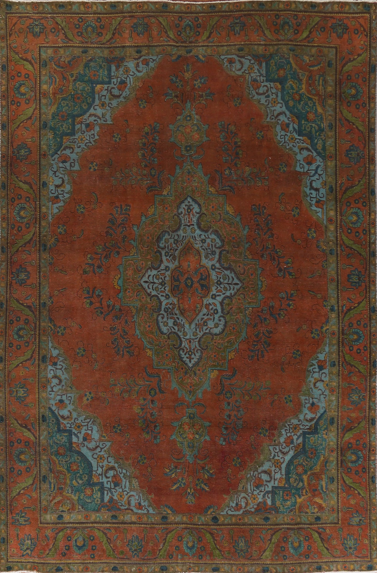 Over-Dyed Geometric Tabriz Persian Area Rug 9x13