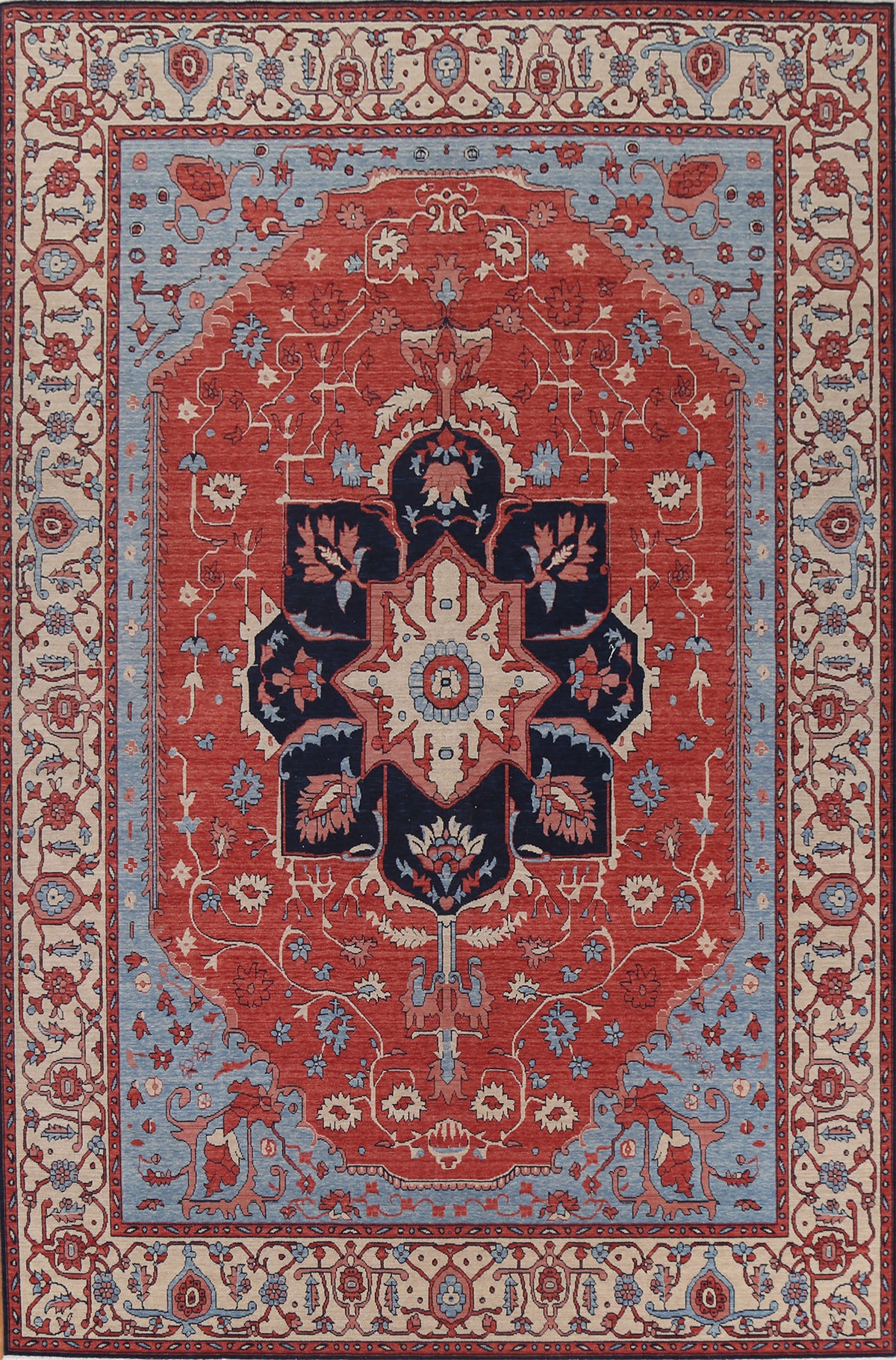 Geometric Red Heriz Serapi Turkish Rug 9x12