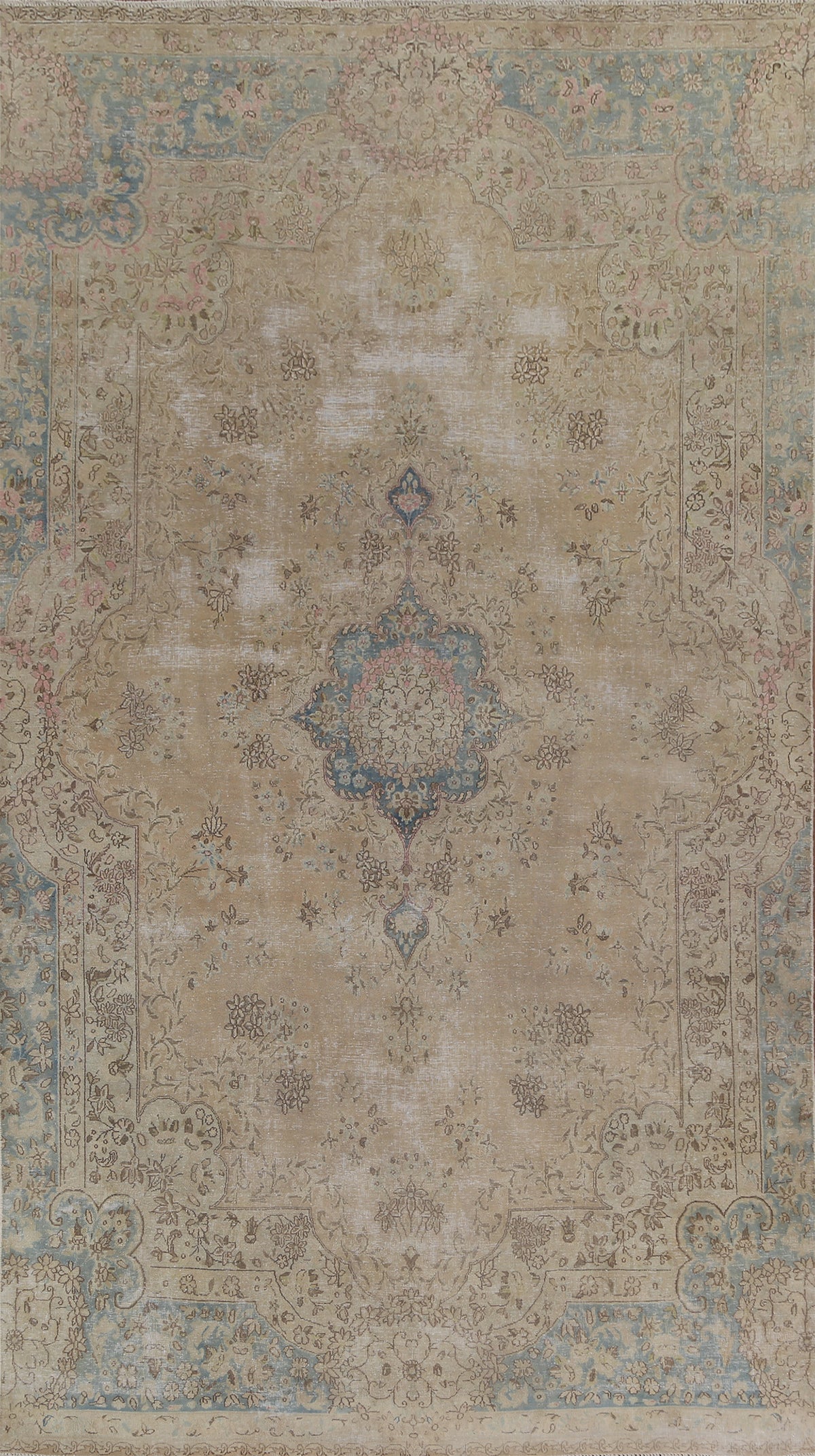 Muted Vintage Distressed Kerman Persian Area Rug 7x12