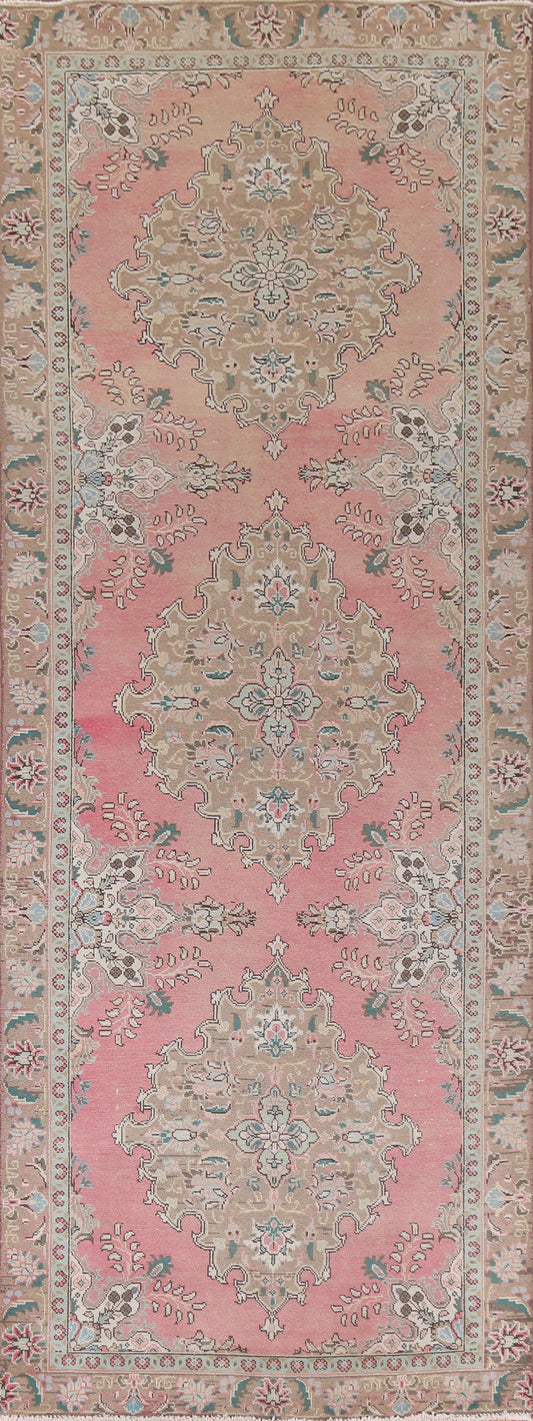 Handmade Pink Wool Tabriz Persian Runner Rug 4x12