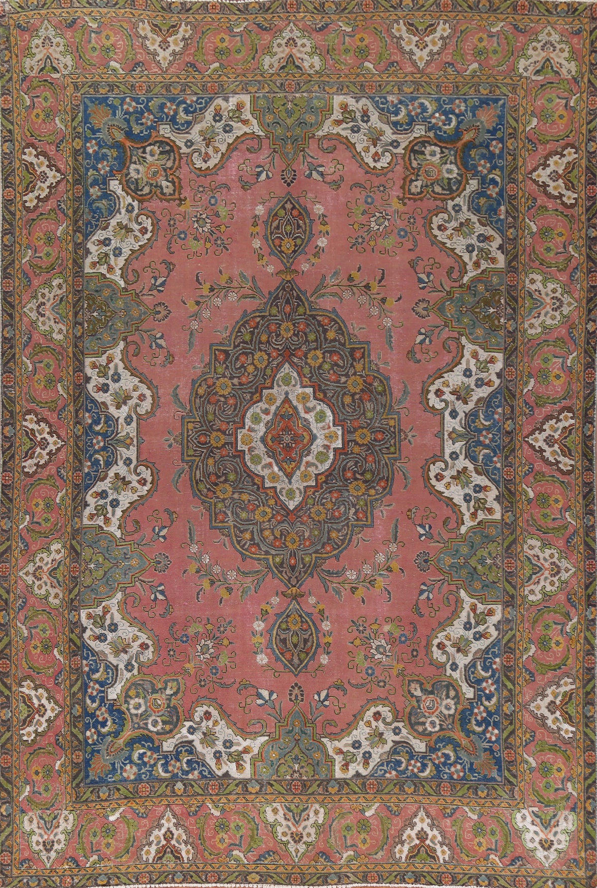 Vintage Geometric Tabriz Persian Area Rug 9x12