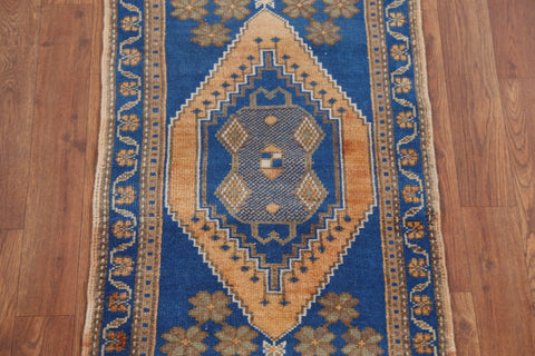 Blue Geometric Anatolian Oriental Wool Rug 2x3