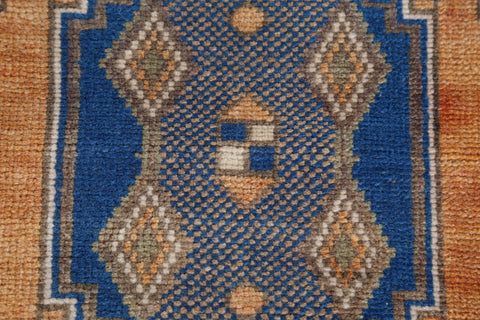 Blue Geometric Anatolian Oriental Wool Rug 2x3