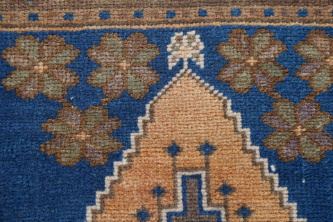 Blue Geometric Anatolian Oriental Wool Rug 2x3