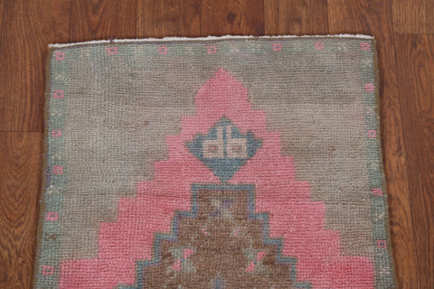 Pink Geometric Anatolian Turkish Wool Rug 1x3