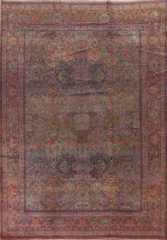 Pre-1900 Antique Vegetable Dye Kerman Lavar Persian Rug 10x13
