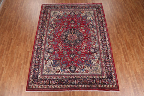 Hand-Knotted Wool Mashad Persian Area Rug 8x11