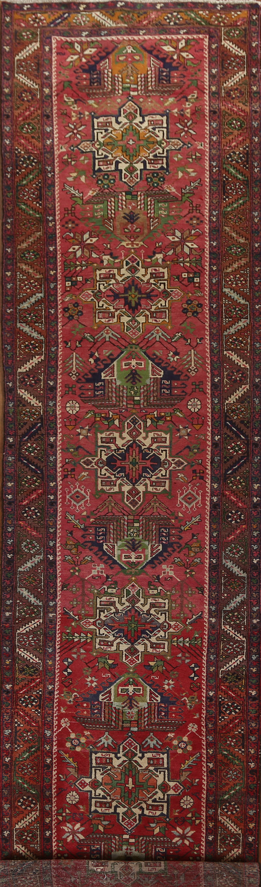 Handmade Wool Heriz Persian Runner Rug 3x14