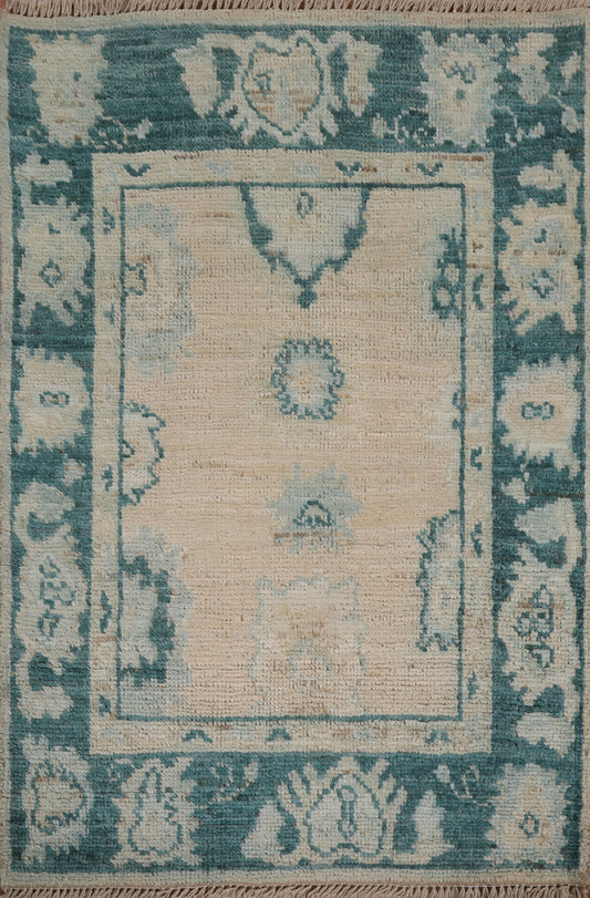 Hand-Knotted Oushak Turkish Wool Rug 2x3