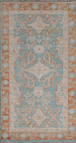 Vegetable Dye Geometric Oushak Oriental Rug 2x4