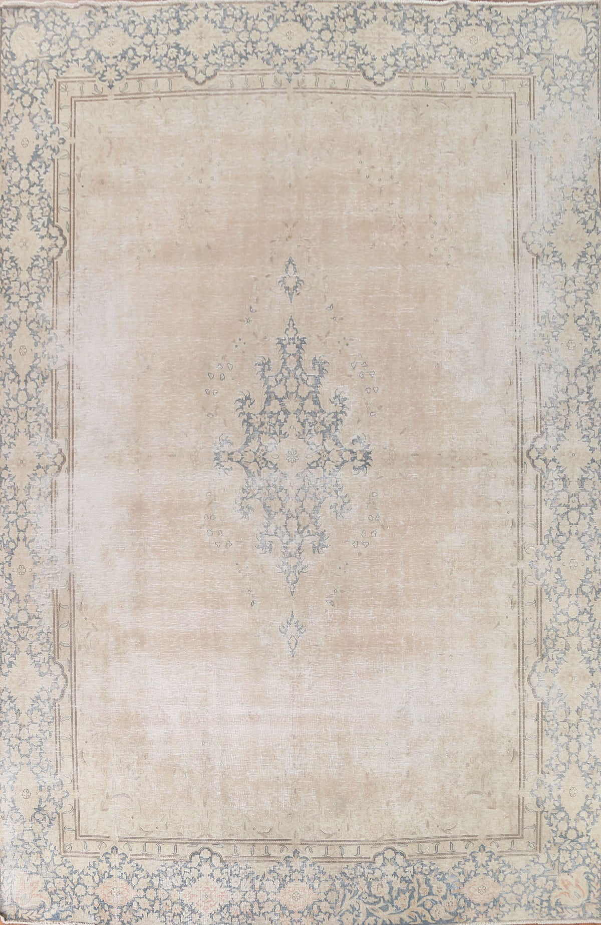 Muted Distressed Kerman Persian Area Rug 9x13