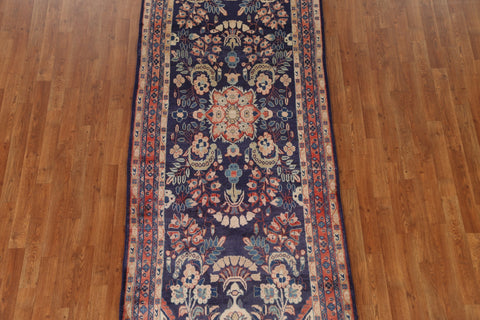 Navy Blue Sarouk Persian Runner Rug 4x10