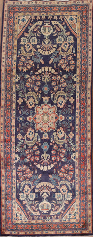 Navy Blue Sarouk Persian Runner Rug 4x10