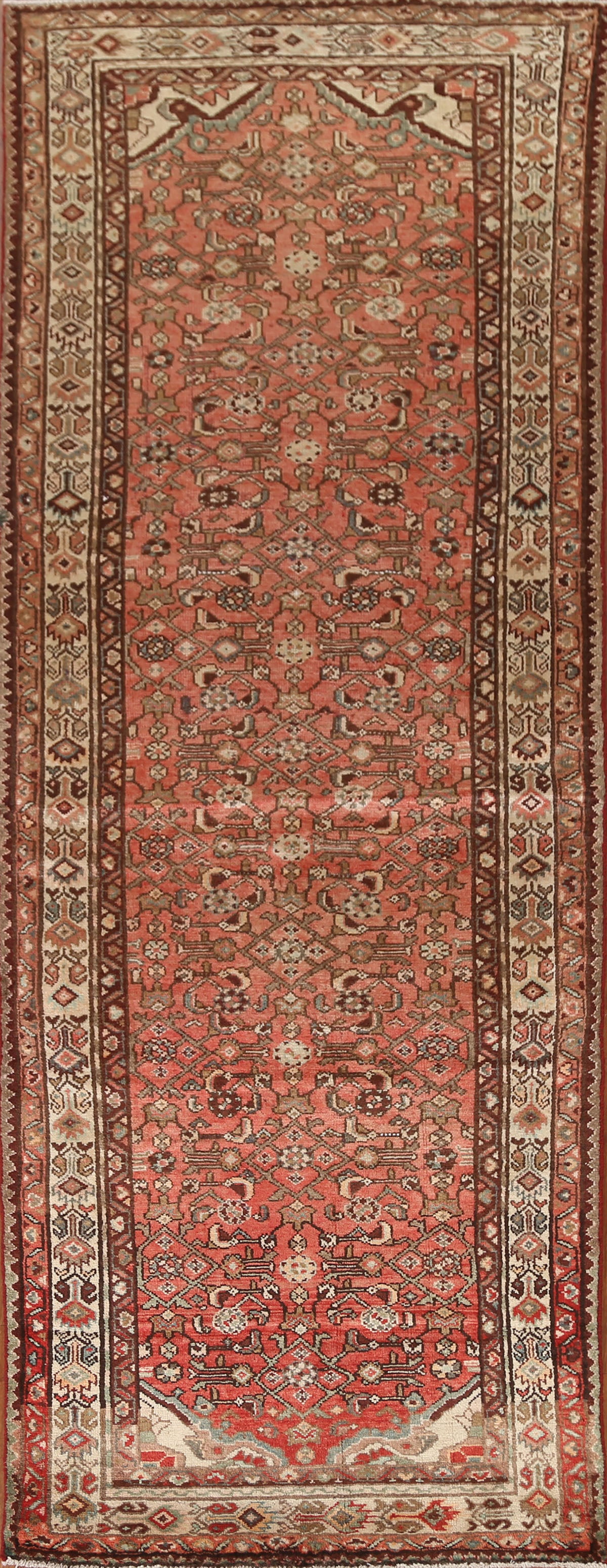 Vintage Wool Hamedan Persian Runner Rug 4x10