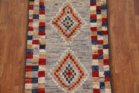 Checkered Moroccan Wool Runner Rug 3x10