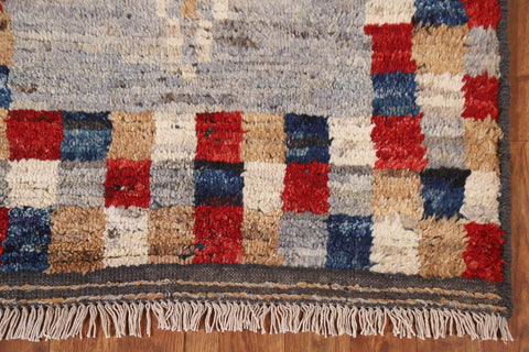 Checkered Moroccan Wool Runner Rug 3x10