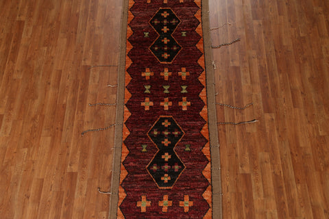 Burgundy Red Moroccan Wool Runner Rug 3x10