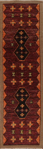 Burgundy Red Moroccan Wool Runner Rug 3x10