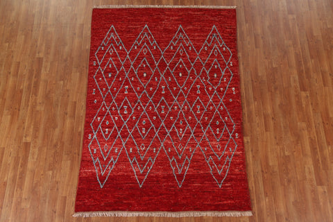 Handmade Red Moroccan Area Rug 5x8