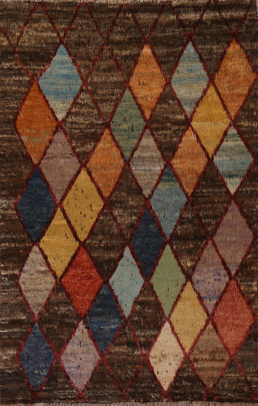 Dark Brown Trellis Moroccan Wool Area Rug 7x9